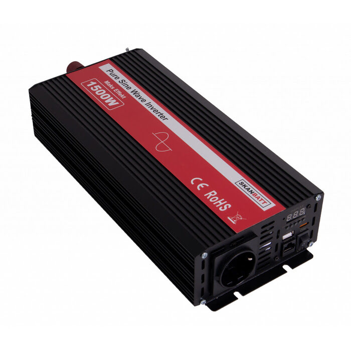 Ren Sinus Vxelriktare 12V 1500W med Brytknapp